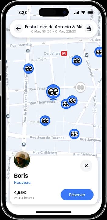 Carte des Bikesitters dans l’application SafeKeeper